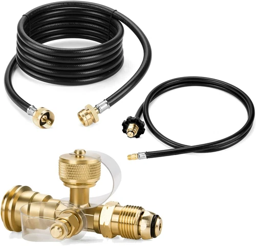 Propan Messing T-Stück Adapter Kit, 4-Port Propan Messing T-Stück mit 5 Fuß & 12 Fuß Schlauch - Bild 2 von 8