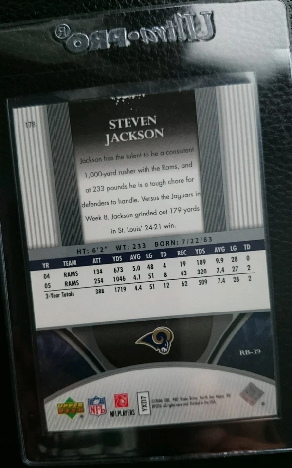 Ultimate Collection 2006 Steven Jackson parte superior rayada reverso #08/50 RAMS Foto 2 de 2