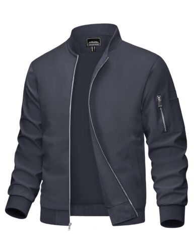 Men's Bomber Jackets Casual Lightweight Windbreaker Water Resistant Zip Up Coats - Picture 11 of 74