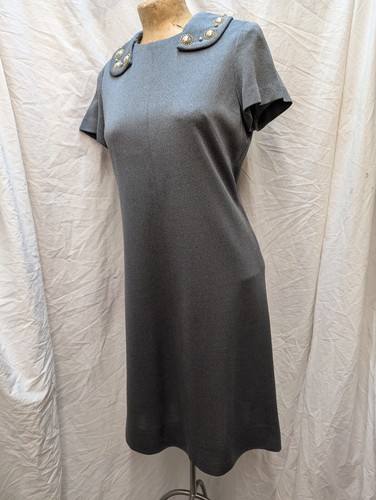 Vintage 1960's Gray Double Knit Poly Mod Dress by Van Perks Size S/M - Picture 5 of 8