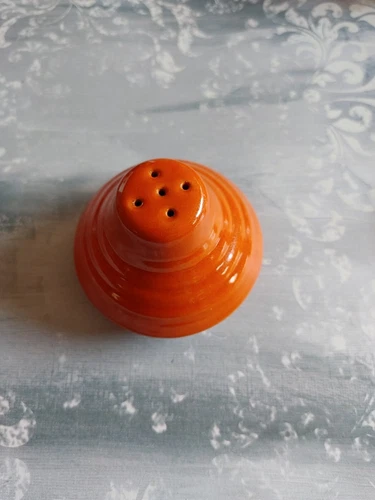 Vintage Bauer California pottery ringware orange low salt pepper shaker 1 of 2