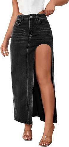 Women's Sexy High Split Slim Fit Maxi Long Pencil Denim Jean Skirt - Picture 19 of 22
