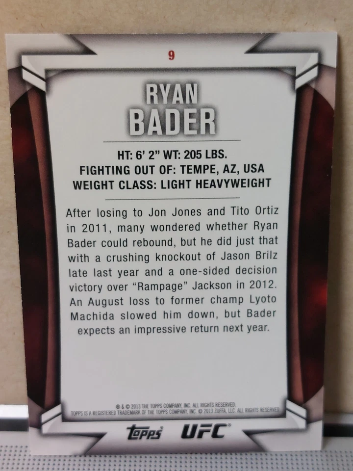 Ryan Bader #9 2013 Topps UFC Knockout Green #62/88 - Image 2 of 2