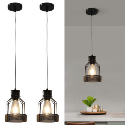 Deckenlampe Hängeleuchte schwarz Metall Draht Vintage Industrie Retro E27 Käfig
