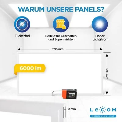 LECOM LED Panel 120x60 60W Deckenleuchte Sehr Hell Groß Einbau Aufbau Rahmen - Bild 1 von 4