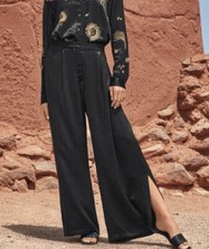 Johnny Was Workshop Black Paradiso Side Slit Wide Leg Pants Size XS
