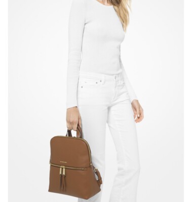 Michael Kors Raven Leather Backpack Luggage ￼ Gold Tone  display picture 2