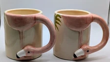 Vintage Vandor 1982 Set of 2 Pink Flamingo Ceramic Mugs Holds 8 OZ  Orig Sticker