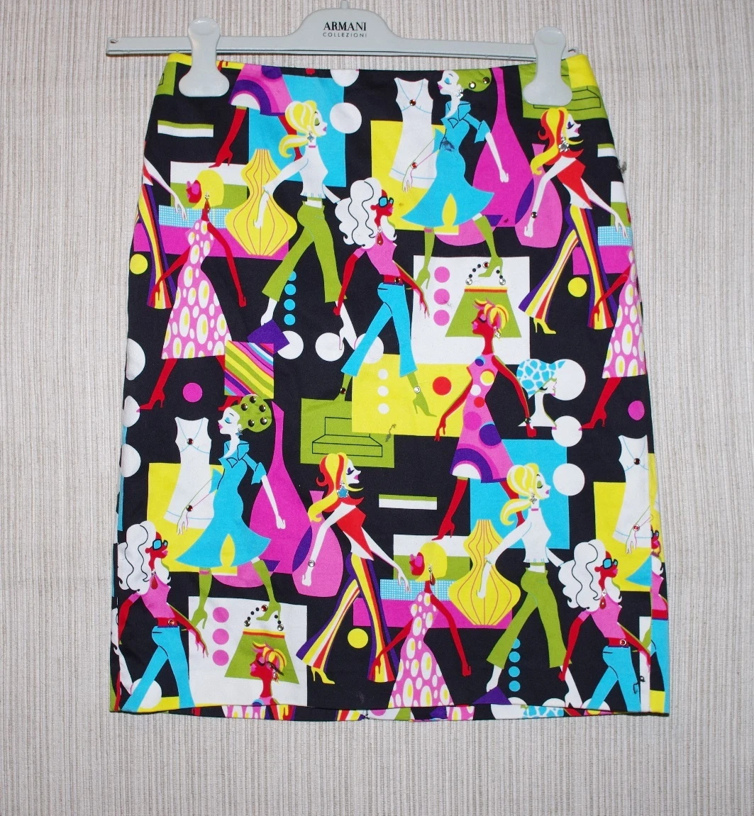 ANDREA VICCARO Cotton Stretch Multi-Colored Pencil Embellished Skirt Size:6