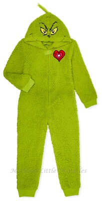 Kid The Grinch One Piece Pajamas Size 4-8 Union Suit Boys Girl Christmas Costume