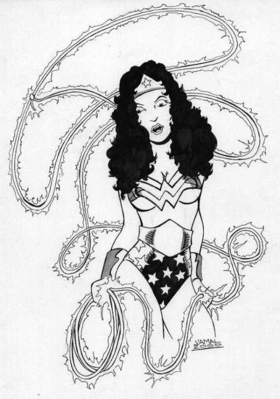 J'AMAL WALTON pen/ink WONDER WOMAN sketch / drawing