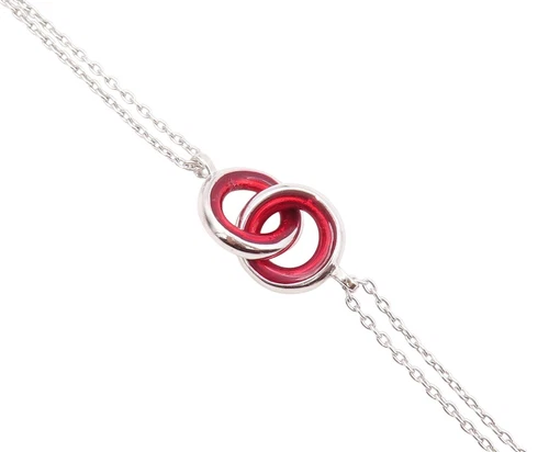 925 Sterling Silver Vintage Bracelet Chained Enameled Interlocked Rings  BT11079