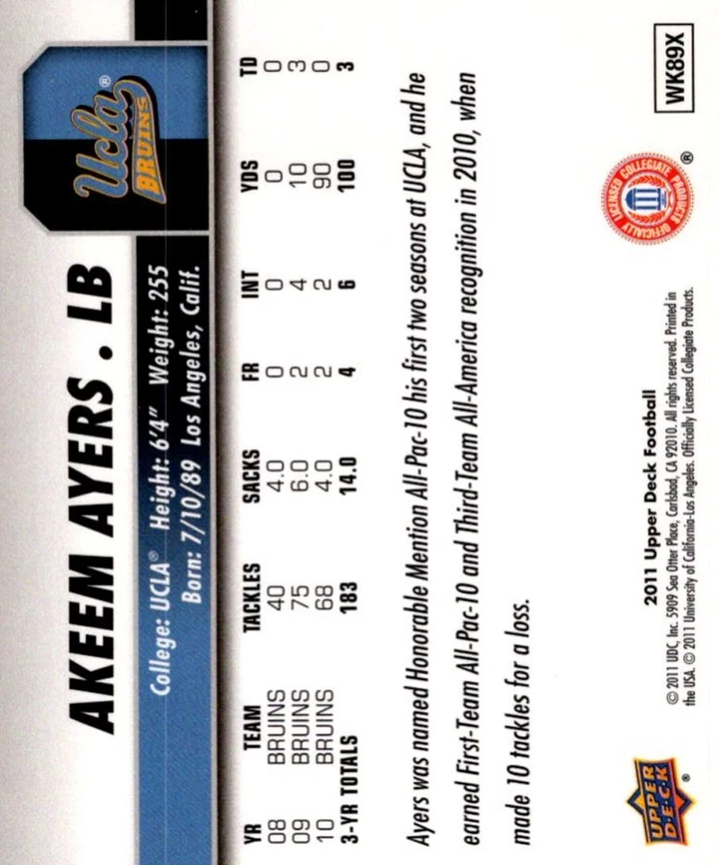 2011 Topps Magic Rookies Akeem Ayers Rookie Tennessee Titans #6 - Image 2 of 2