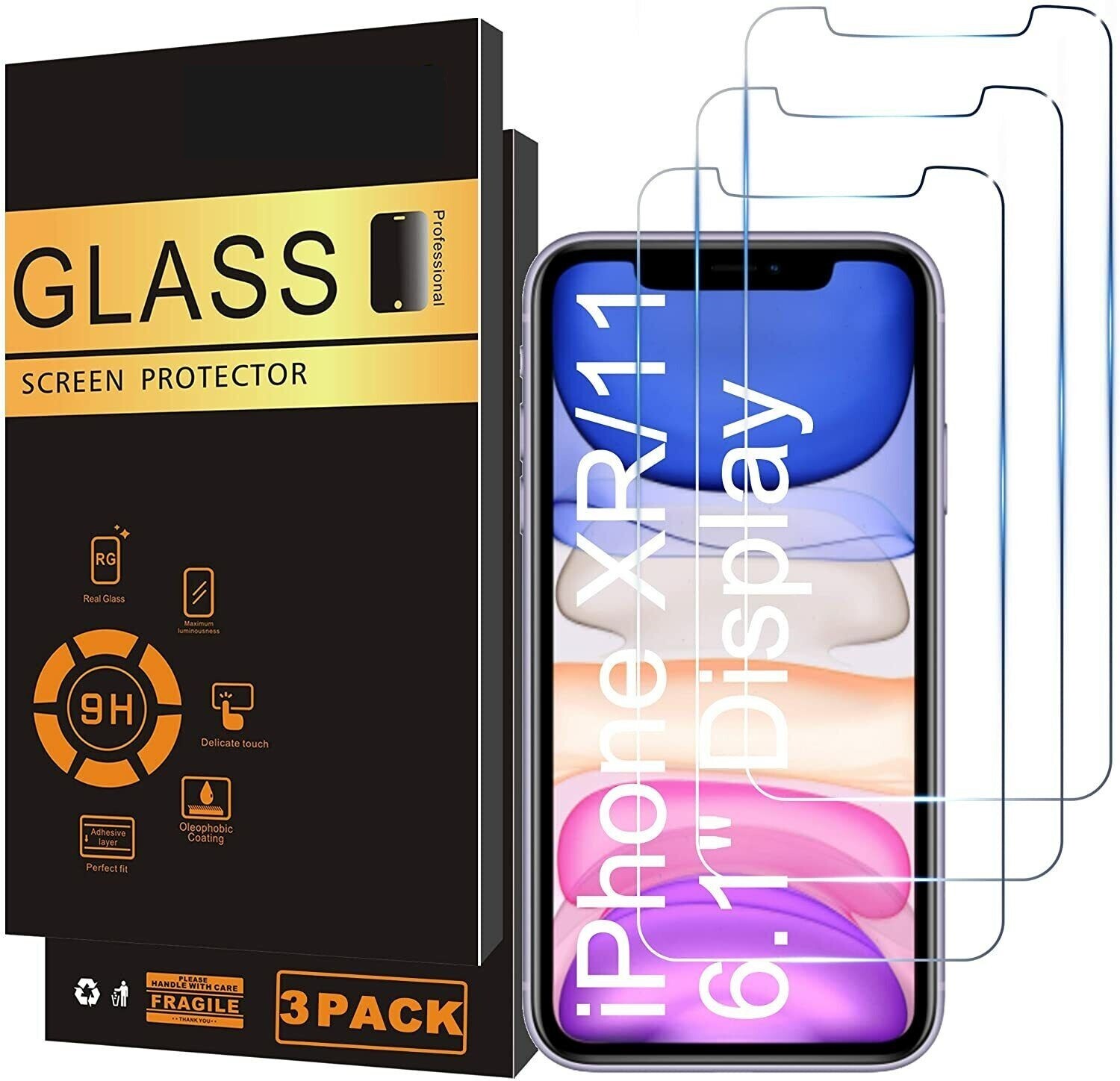 For iPhone 11/and XR 6.1-inch 3 PCs tempered glass screen protector anti-scratch