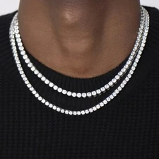 Mens Tennis Chain Necklace 100% Stainless Steel Cubic Zirconia Chain Bracelet