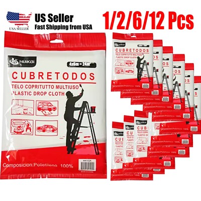 13' x 20' Clear Poly Plastic Drop Cloth Paint Splatter Cover 1/2/6/12 Pk
