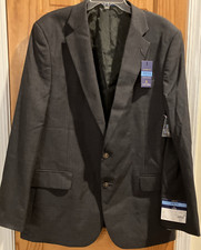 STAFFORD HOPSACK CHARCOAL 46L SPORTS COAT BLAZER METAL PEWTER BUTTONS NWT 200