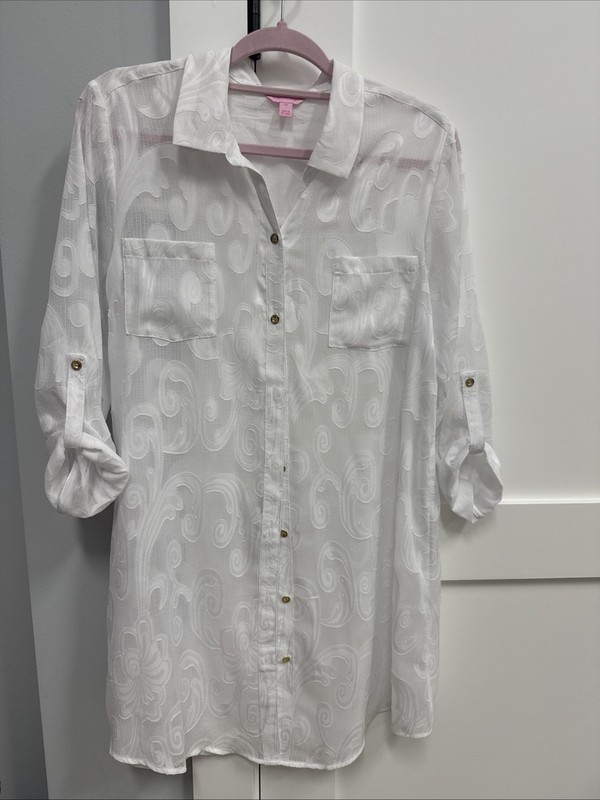 Lilly Pulitzer Medium White Button Up Shirt Beach Cover-Up