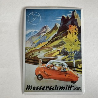 Messerschmitt KR200 microcar trike bubble top metal advertising card 5 5/8x4"