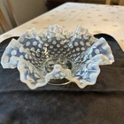 Fenton Hobnail Baby Blue Opalescent Epergne Crimped Three Horn 3 Vase BASE ONLY