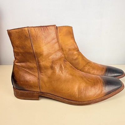 Gordon Rush 4826 Mens 11 Brown Leather Side Zip Ankle Boots Italy Burnished Toe