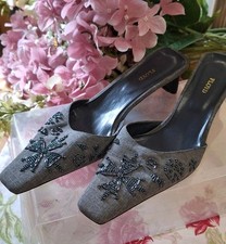 Floyd super stylish grey embellished square toed  kitten heel mules