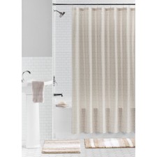 15-Piece Ikat Taupe Bathroom Set   Boho Shower Curtain Bath Rugs  Hooks
