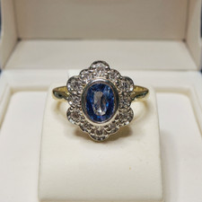 New 9ct Yellow Gold Cornflower Blue Sapphire and Diamond ring sizeN