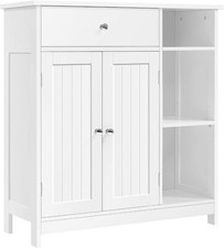 Bathroom Storage Cabinet with Drawer and 2 Beadboard Doors White