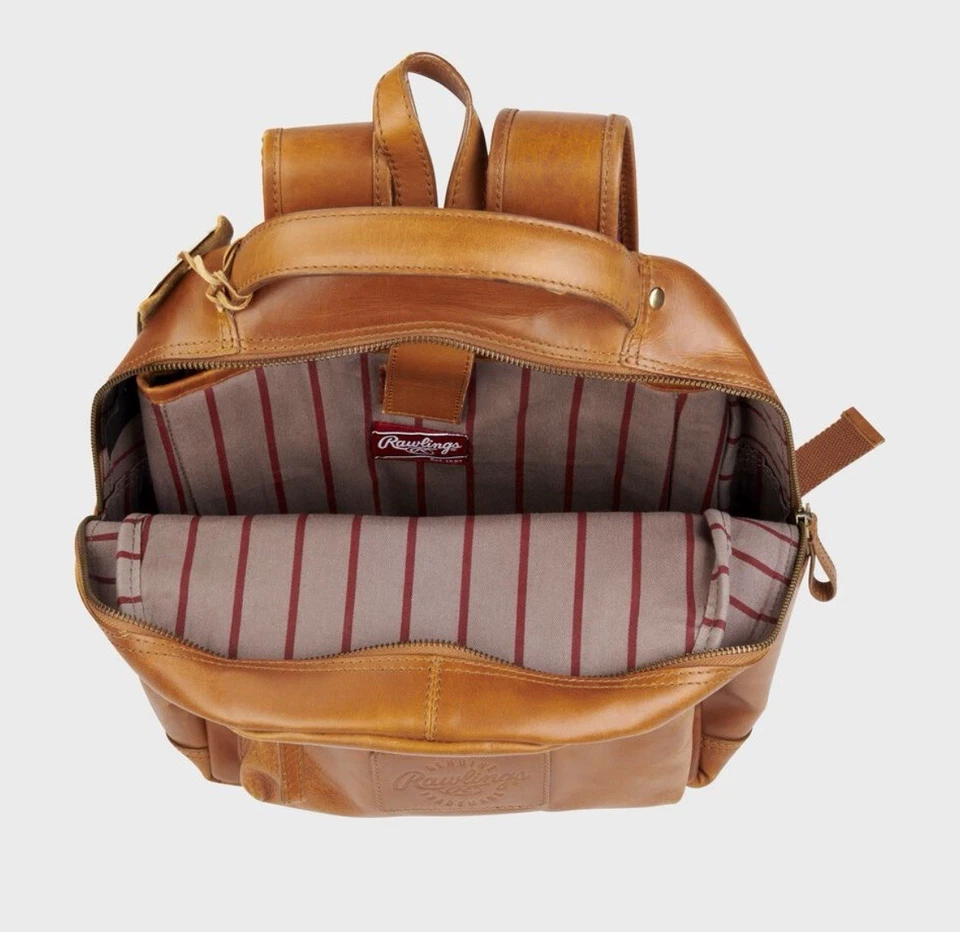 RAWLINGS Leather Backpack Red Label Rugged Series Tan Genuine Full Grain - Image 4 of 4