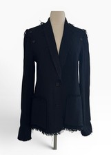 Raquel Allegra Frayed Edge Blazer Jacket Sz 1 US SM Long Sleeve Black