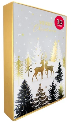 SECOND NATURE Box Of 5 Pop Up 3D Magical Reindeer Love Christmas Cards Xmas Card Boxes