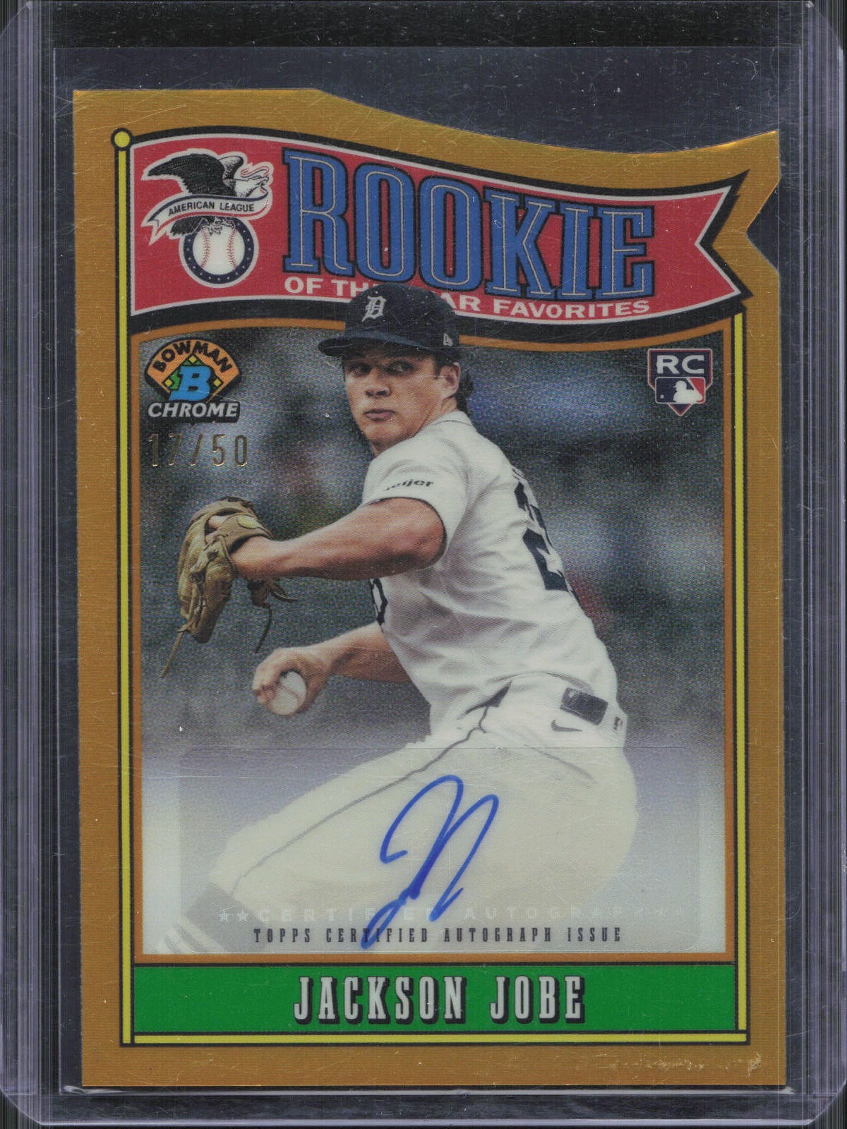 2025 Bowman Chrome Jackson Jobe Rookie of Year Favorites Auto Gold /50