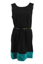 Calvin Klein Dress Womens 14 Black Colorblock Fit & Flare Belted Sleeveless New