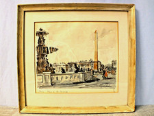 Litografía acuarela Mid Century Franz Herbelot PARIS PLACE DE LA CONCORDE