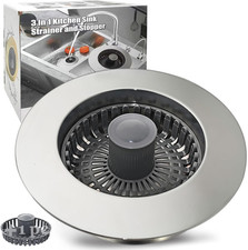 3 in 1 Pop Up Kitchen Sink Drain Strainer Stopper Chrome Silver 3.5 Inch