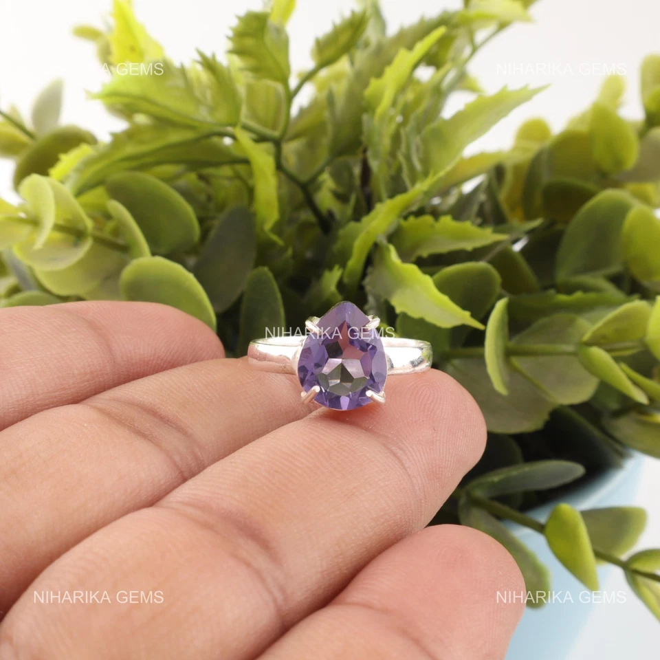 Anillo solitario de año nuevo de iolita natural declaración Art Deco joyería plata 925 Foto 3 de 4