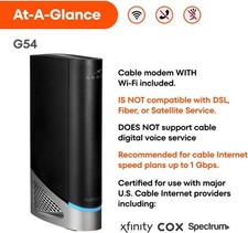 ARRIS G54 SURFboard Multi-Gigbit, BE 1800 G54 DOCSIS 3.1 Wi-Fi 7 Cable Modem New