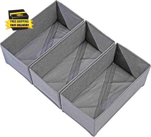 Socks Drawer Organizer Set of 3 Pack Gray, Underwear Dividers, Closet Cabinet Dr