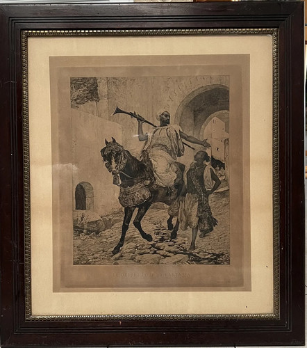 Large 19th Century French Orientalist Print - Man on Horseback with Bayonet