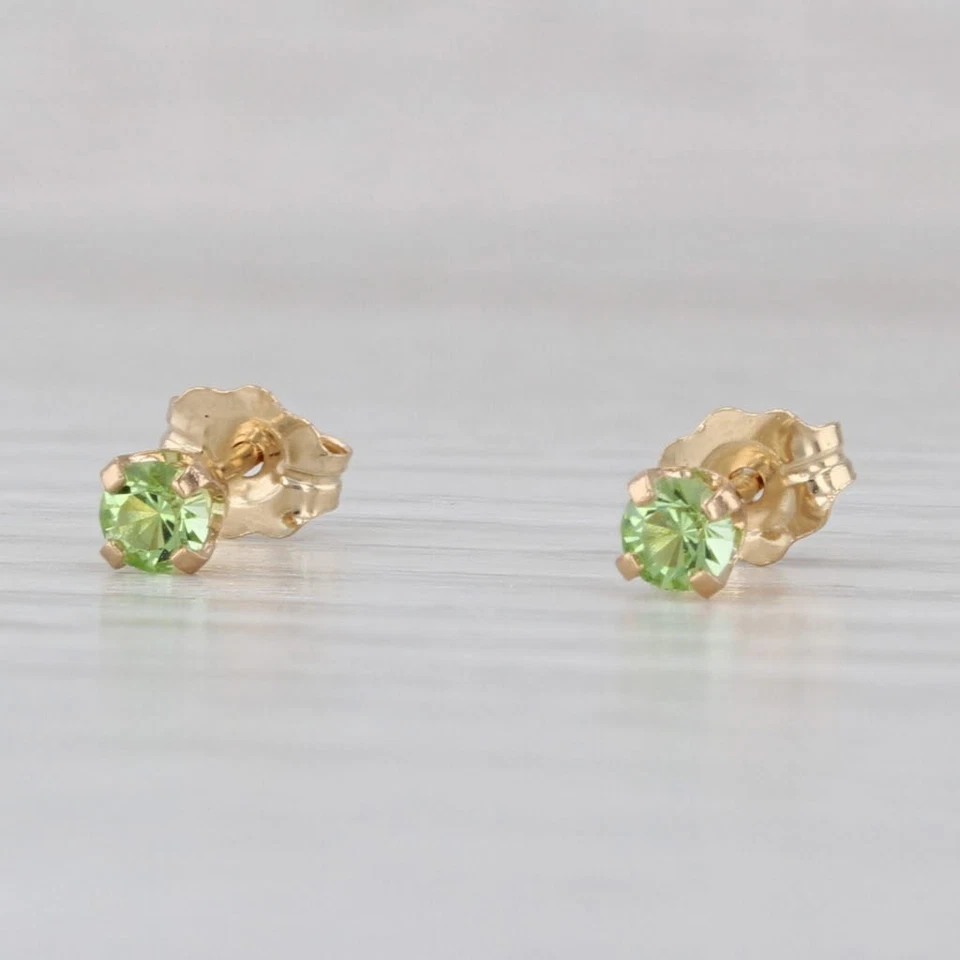 Hellgrün Glas Imitation Peridot Ohrstecker 14k Gelbgold Nieten - Bild 3 von 4