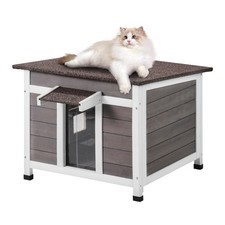 Outdoor Cat House Wooden Feral Cat Shelter with Roof  PVC Door Flaps