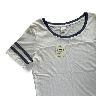 Exist Women's Sm White Varsity Stripe Ringer Short Sleeve T-Shirt Streetwear Y2K
