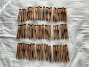 Vintage Lot Of 60 Wooden Round Head Clothespins Weathered Approx 4 in. (lot 3)
