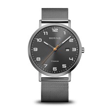 BERING Herrenuhr Quarz Titan Milanaiseband Saphirglas Datum bis 5 bar 18640-377