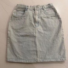 Bill Blass Vintage 90s Light Wash Denim Mini Skirt High Waisted Cotton Size 12