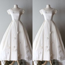 Vintage Wedding Dresses Short Sleeves Flower Appliques A Line Bridal Gowns