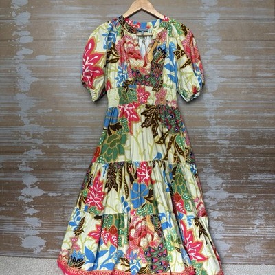 Anthropologie Conditions Apply Puff Sleeved Midi Dress Preppy Boho Womens 4  | eBay