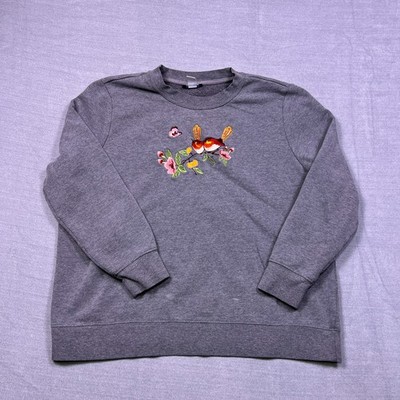 Basic Editions Womens Heather Gray Fleece Embroidered Sweatshirt Size XL