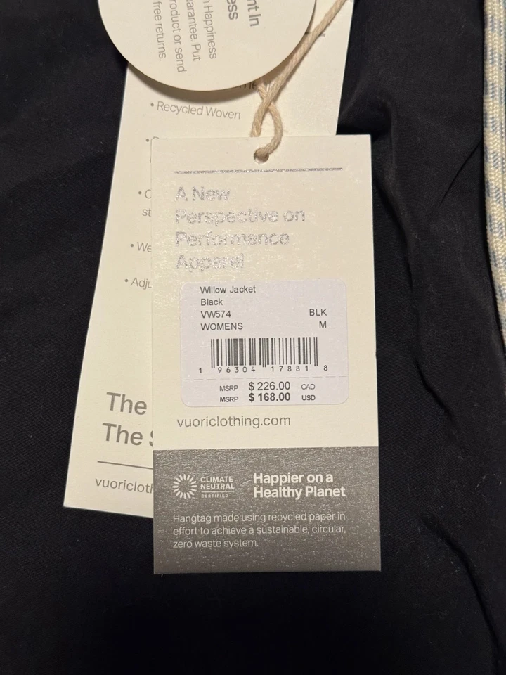 NWT Vuori Willow Jacket Women's Black Full Zip Hoodie Size M Please READ - Image 3 of 4